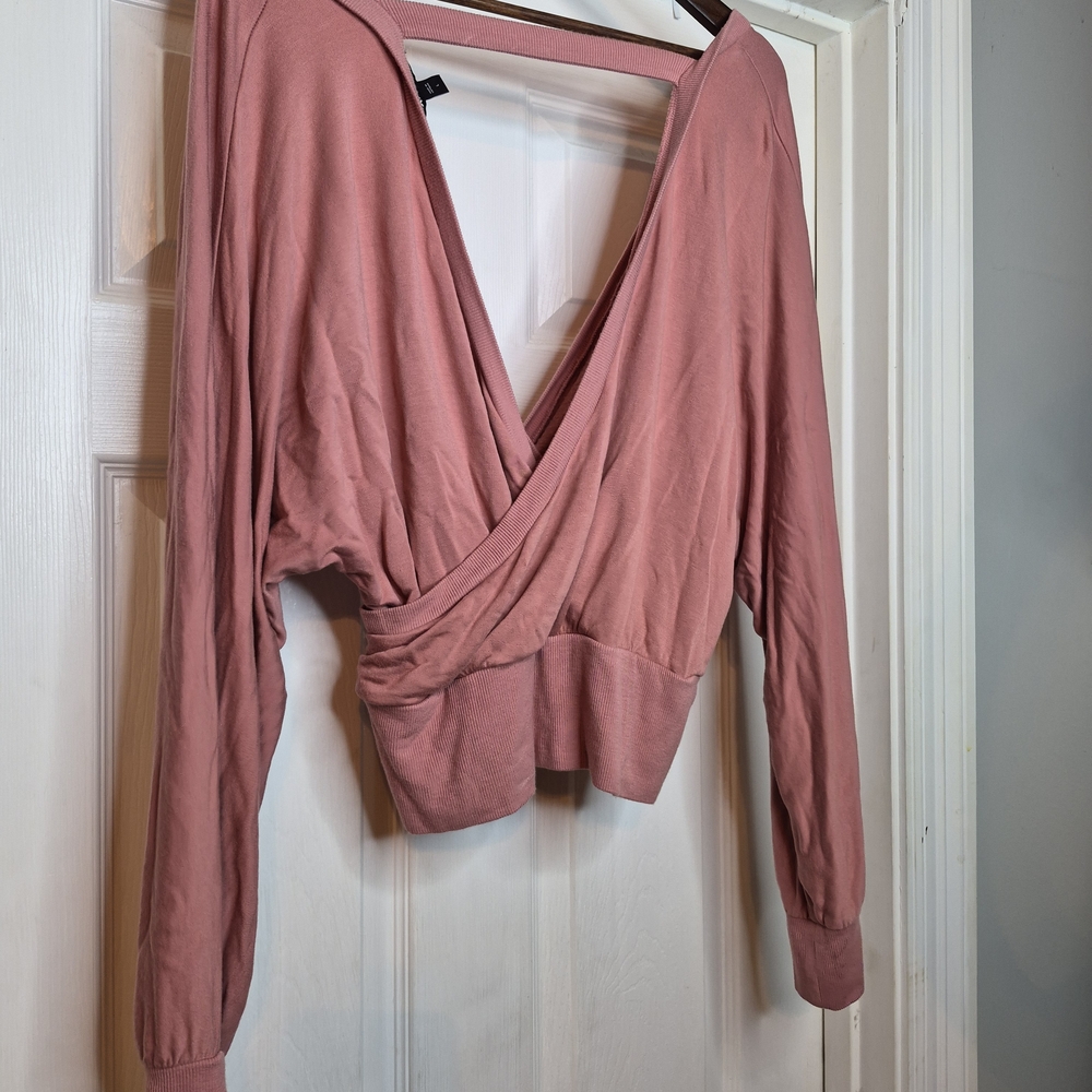 Express Dusty Rose Wrap Blouse Top Size L - Picture 7 of 9